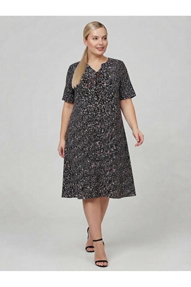 Short Sleeve Mini Floral Print Hijab Plus Size Mother's Dress