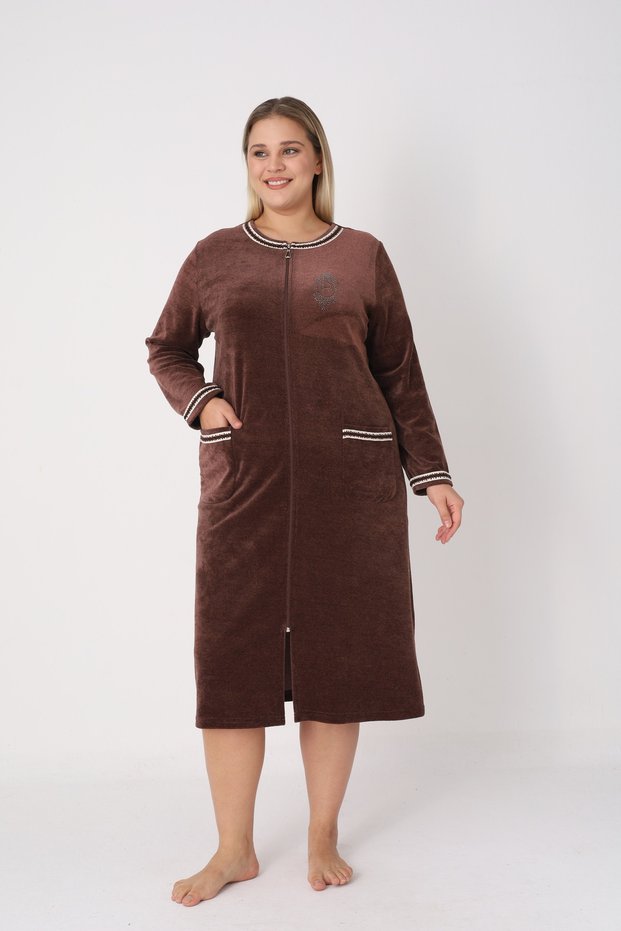 Women's Plus Size 80% Cotton Zipper Pocket Dress / Tile 3982