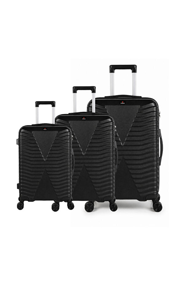 ABS 4-Wheel Hard Trolley Bag Set 017 – 3 Piece Black, 20/24/28 Inches