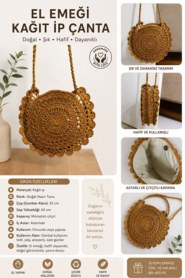 Handmade Paper String Knitted Bag – Stylish, Elegant, and Practical Design