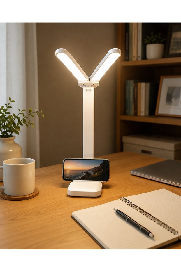 Foldable Dual-Head Led Desk Lamp – 3 Light Modes, Touch Control, Phone Stand, Adjustable