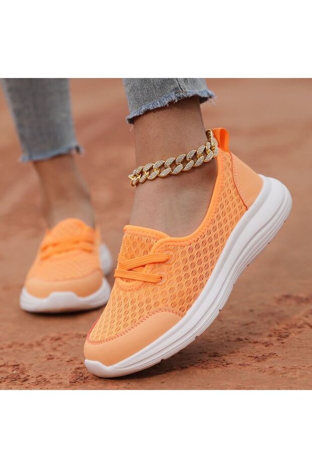 Women's Orange Mesh Sneakers