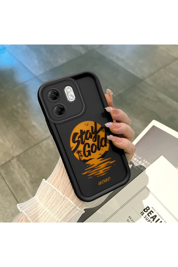 Infinix Smart 9 Compatible Black Silicone Case Sunset Beach Pattern Camera Protected Shock Absorbing