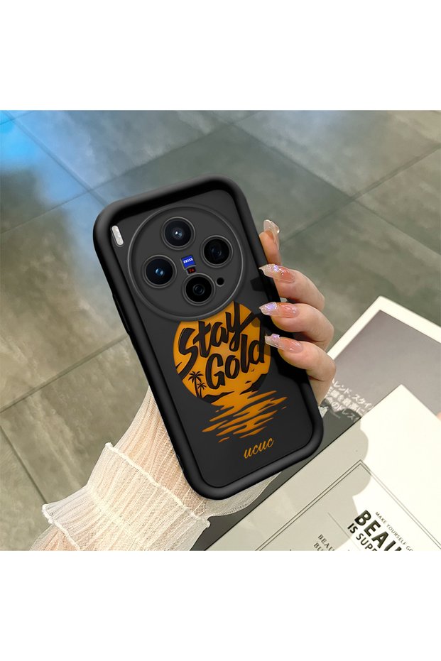 Vivo X300 Compatible Black Silicone Case Sunset Beach Pattern Camera Protected Shock Absorbing
