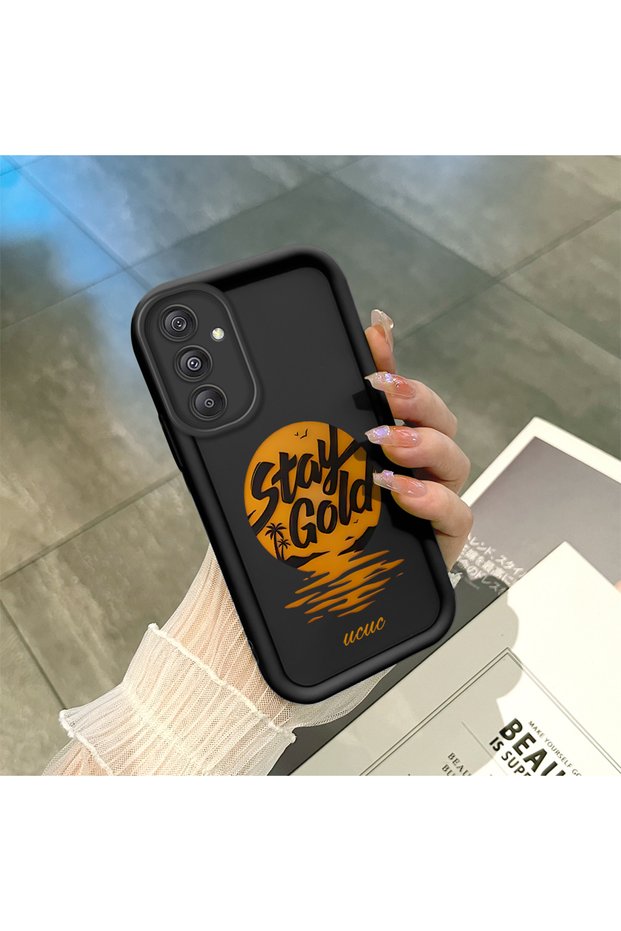 Samsung Galaxy M34 Compatible Black Silicone Case Sunset Beach Pattern Camera Protected Shock Absorbing