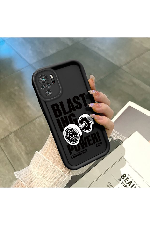 Redmi Note 10 4G/Note 10S Compatible Black Silicone Case Fitness Dumbbell Motivation Pattern Camera Protected Shock Absorbing
