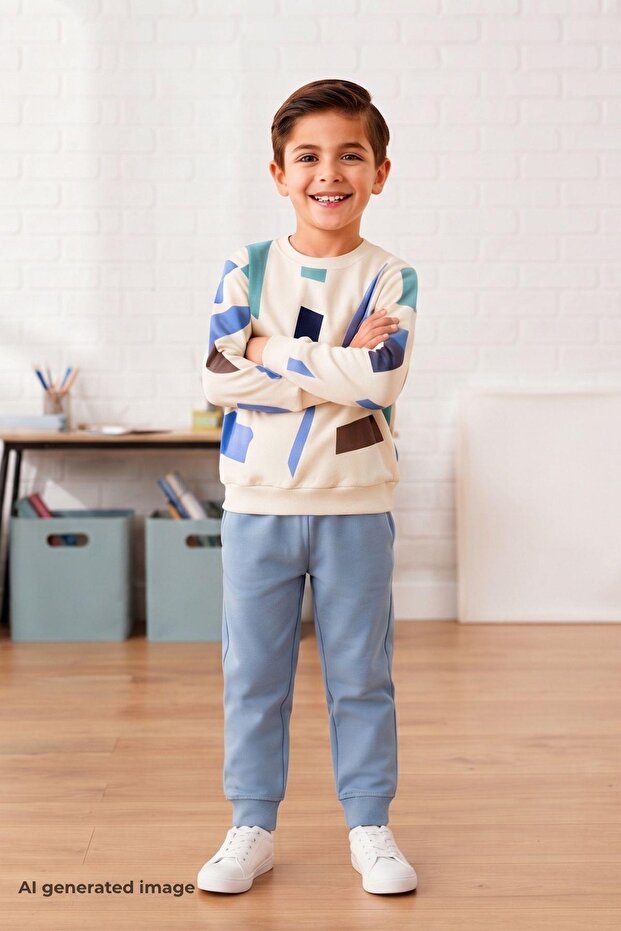 Boy's Geometric Patterned School Daily Tracksuit Set Esf7038