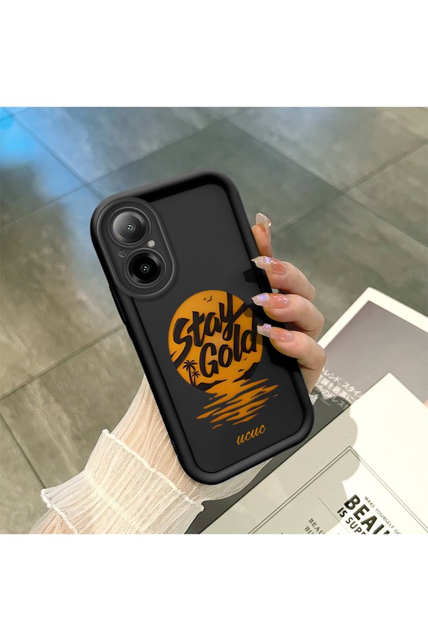 Realme C67 4g Compatible Black Silicone Case Sunset Beach Pattern Camera Protected Shock Absorbing
