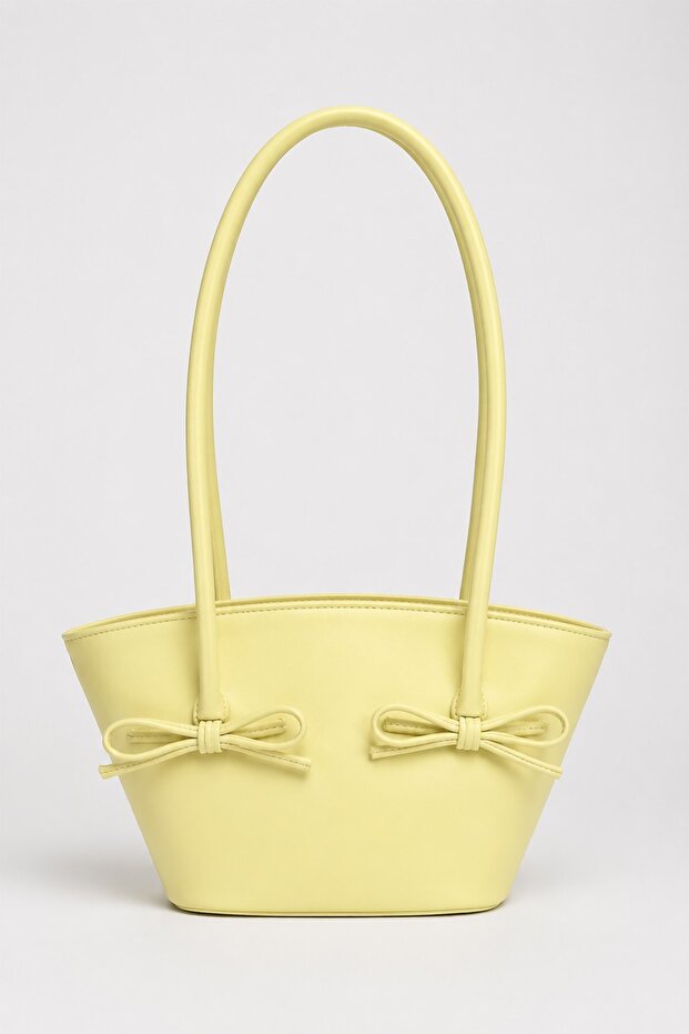 Lorin Bow Detailed Soft Leather Look Large Volume Women's Shoulder Bag Yellow