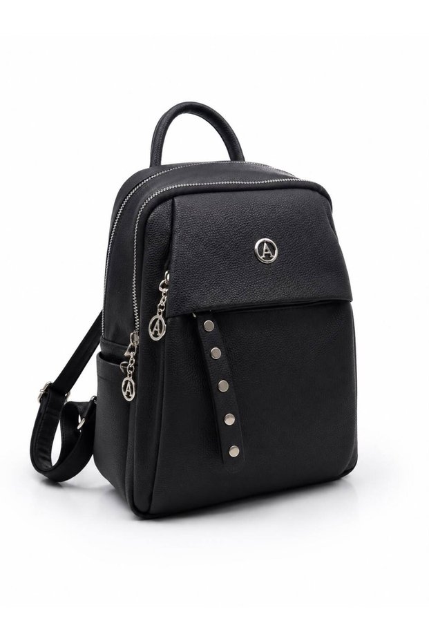 Black Women's Medium Size Faux Leather Backpack Asl755