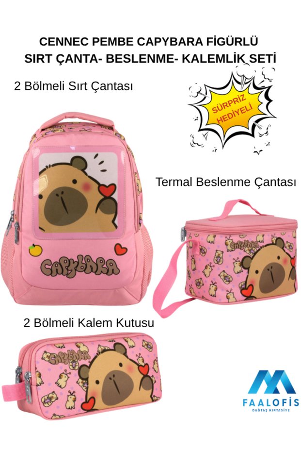 5212 Cennec Pink Capybara Figured Backpack - Nutrition - Pen Holder Set