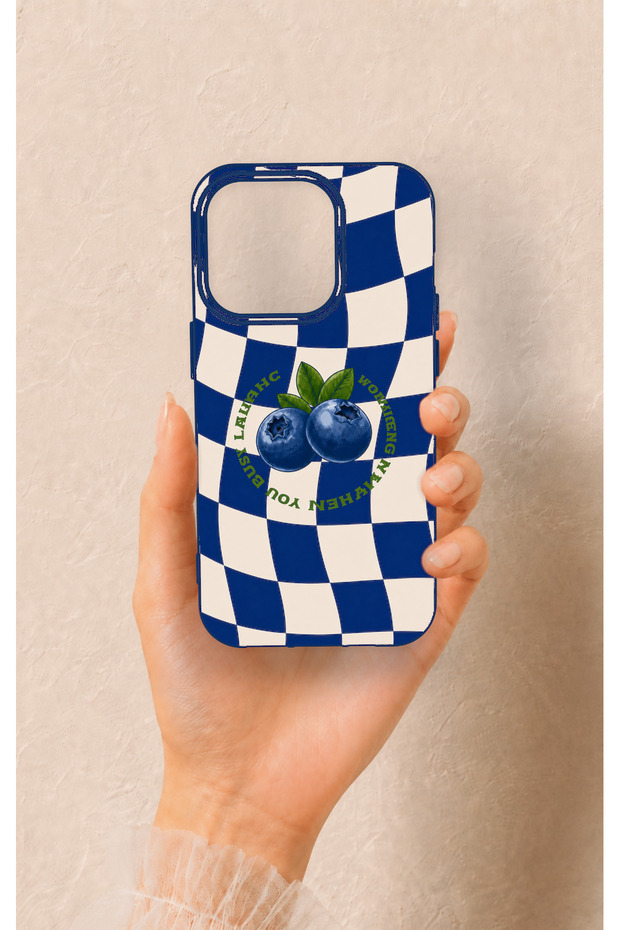 iPhone 14 Pro Compatible Blueberry Patterned Silicone Case