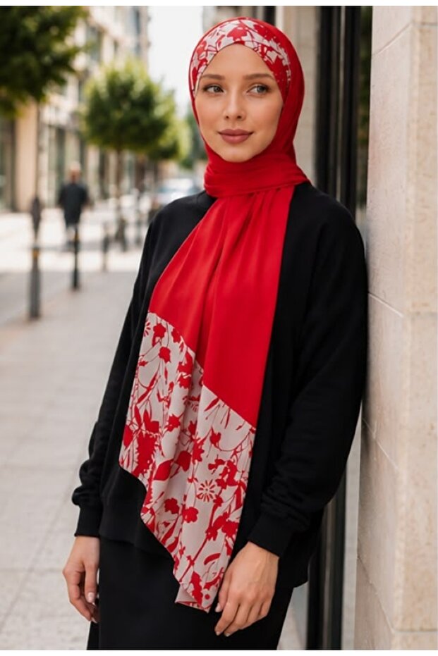 Twill Rose Scarf Combed Cotton Shawl - Red