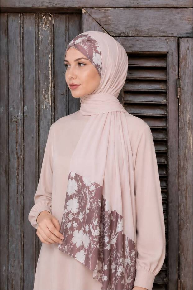 Twill Rose Scarf Combed Cotton Shawl - Pastel Powder