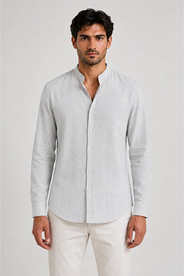 Regular Slim 100% Cotton Linen Textured Shirt with Stylish Collar for Men