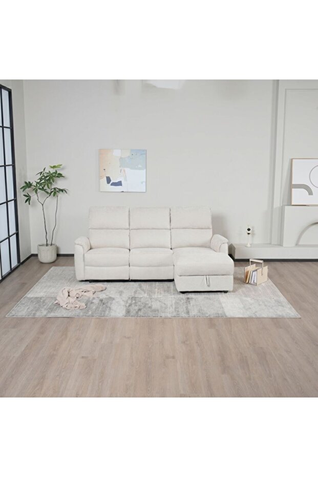 Nuri Recliner Fabric Right Corner Sofa With Storage Beige
