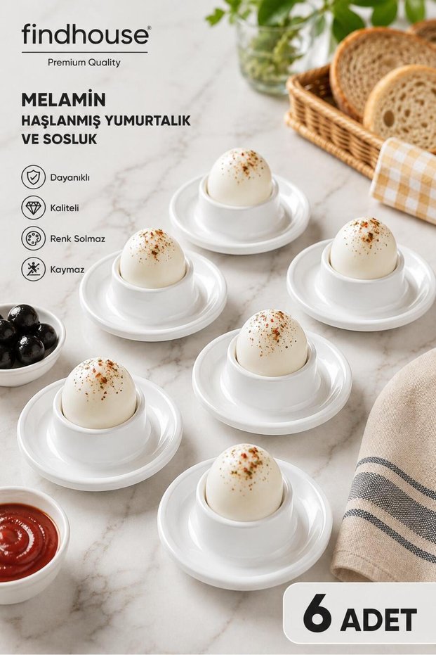6 Pcs Melamine Unbreakable Poached Egg Serving Set, Presentation Dish, Turkish Delight Dish, for Breakfast, Dowry, Kitchen, Cafe, Restaurant, Hotel