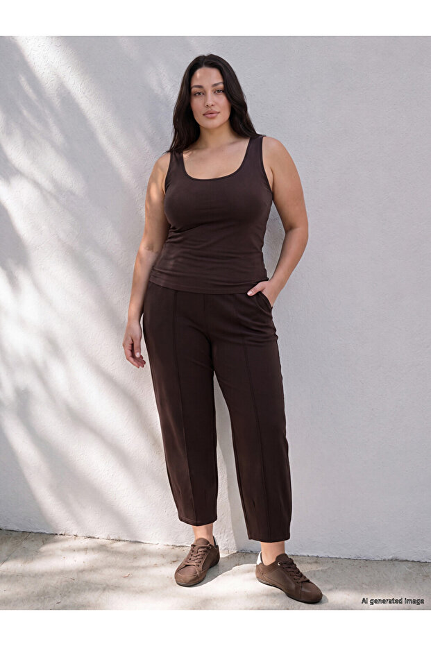 Vizyon New Season Brown Plus Size Soft Touch Women's Trousers
