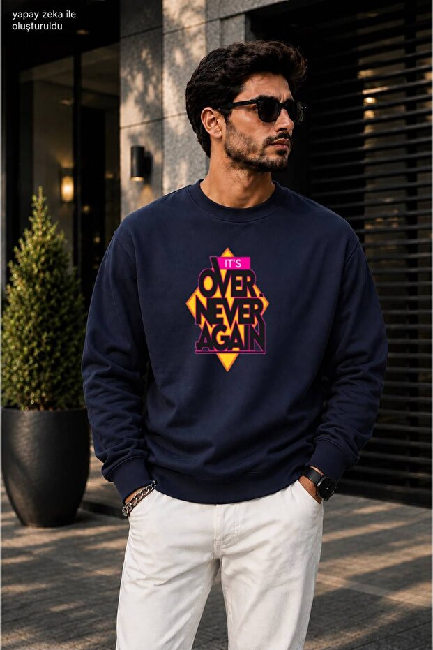 Men's It's over Never Again Printed Round Neck Cotton Casual Sweatshirt