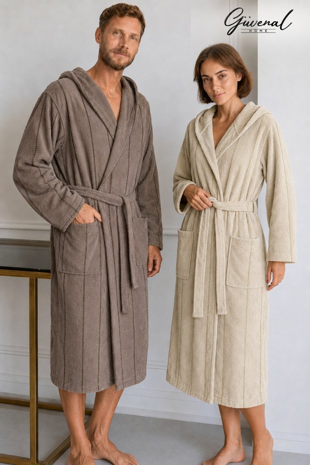 Savanna |   Set of 2 Cotton Unisex Velvet Hooded Bathrobes |   Ultra Soft |   Women's Bathrobe |   Men's Bathrobe |   Dowry |   Bathroom