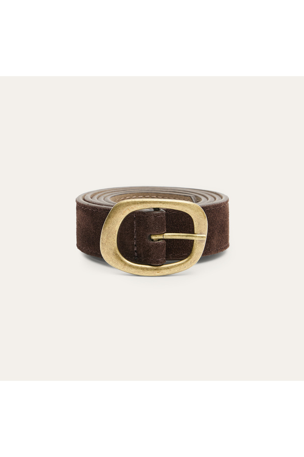 Women's Brown Suede Textured Antique Buckle Belt