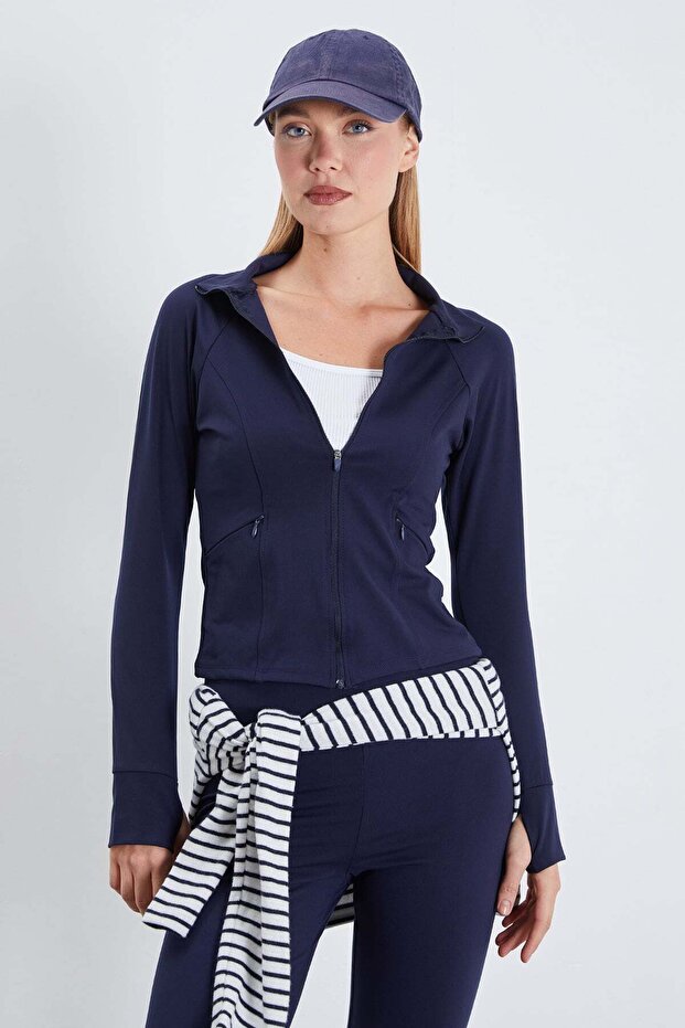 Finger-Loop Diving Fabric Slim Fit Jacket