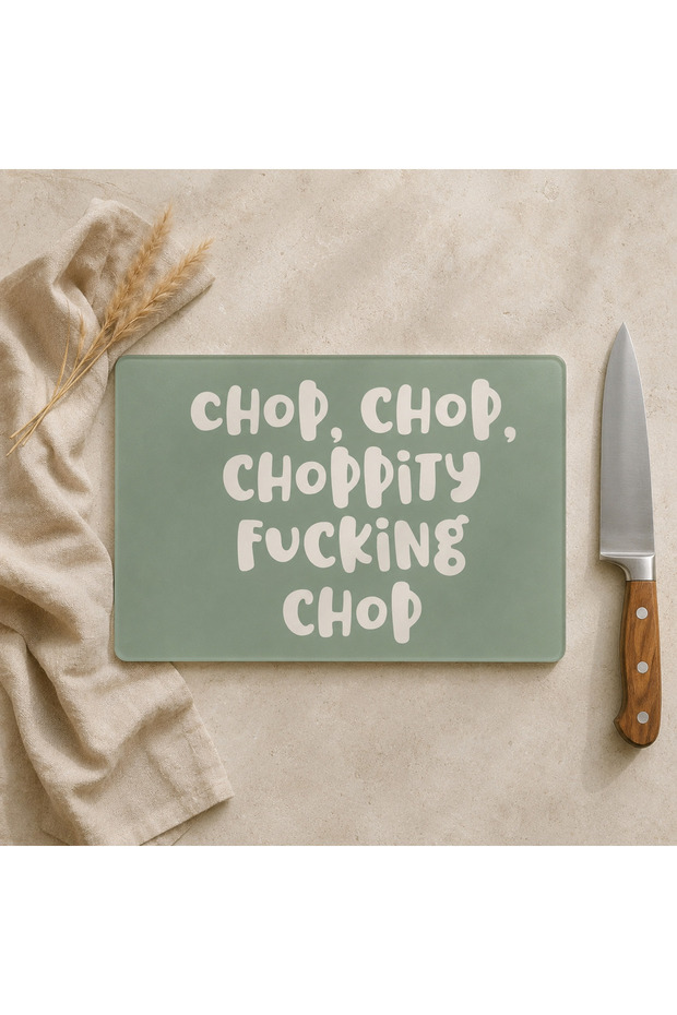 Chop Chop Letterpress Printed Tempered Glass Cutting Board – Sage Green
