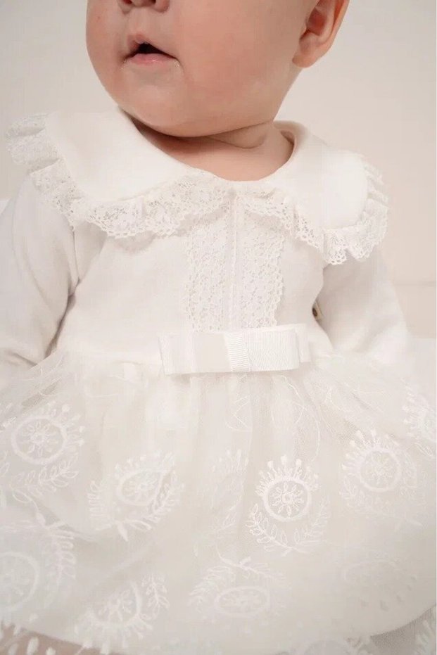100% Organic Cotton Lace Detailed Baby Girl Dress Set White