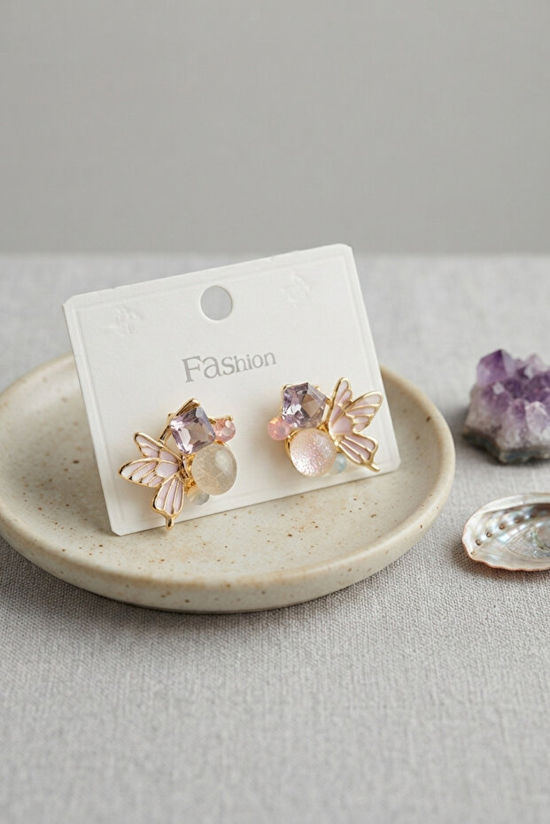 Butterfly Model Purple Zircon Stone Women's Earrings