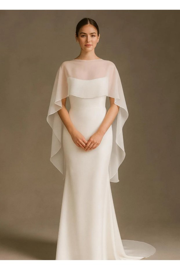 Chiffon Bridal Cape 140 cm |   Transparent Wedding Dress Cape |   Long Bridal Cape |   Elegant Wedding Cape