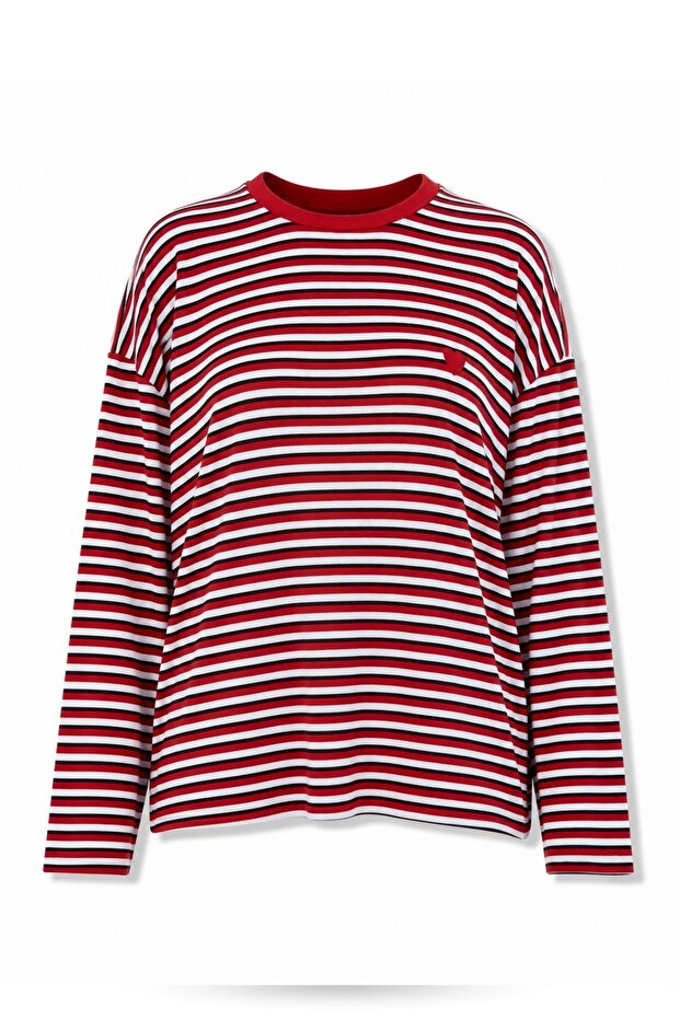 Red Crew Neck Striped Knitwear 19013
