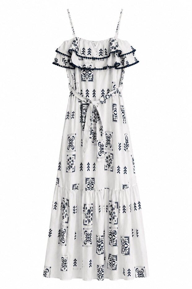 Linen Printed Dress White