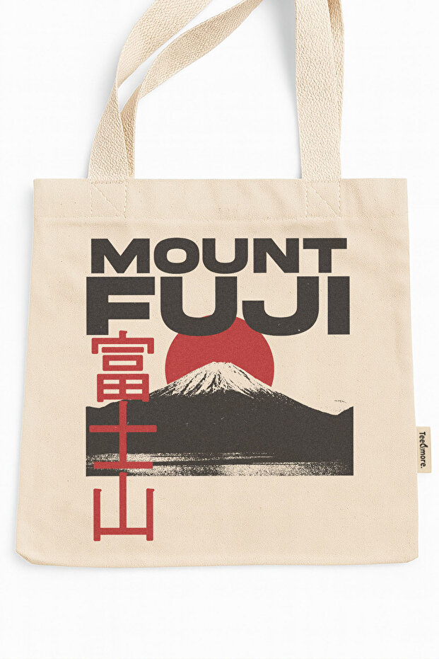 Mount Fuji Printed Canvas Tote Bag with Velcro and Internal Pocket