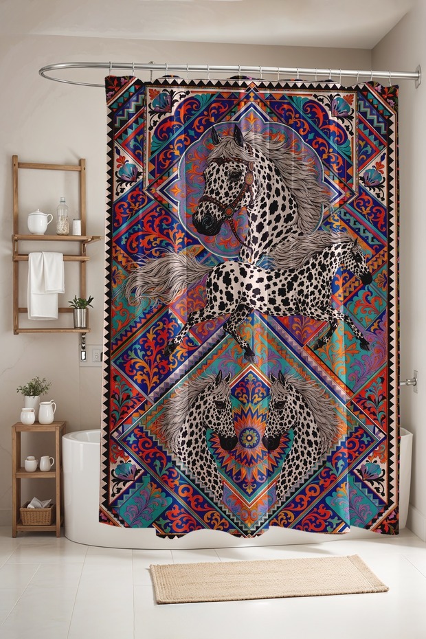 Spotted Horses Patterned Shower Curtain, Bathtub Curtain 175X200Cm