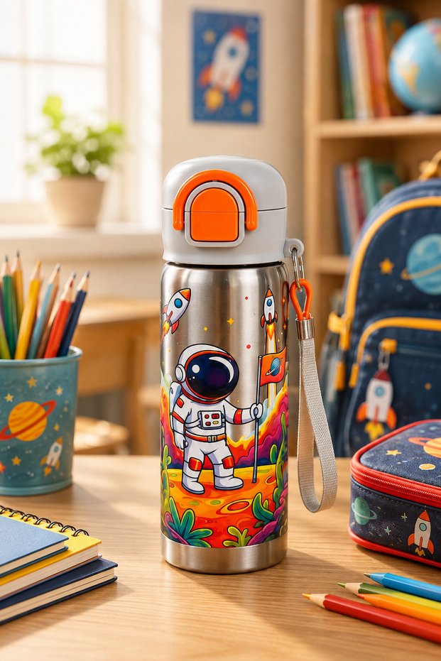 600 ml Water Bottle, 304 Stainless Steel Children's Water Bottle, Double Drinking Mode, Child Water Bottle with Locking Lid