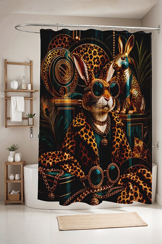 Rich Emerald Shades Rabbit Patterned Shower Curtain, Bathtub Curtain 175X200Cm