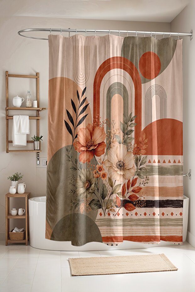 Abstract Desert Flowers and Rainbow Pattern Shower Curtain, Bathtub Curtain 175X200Cm