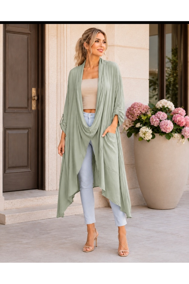 Original Italian Silk Long-Sleeved Double Pocket Modern Style Cardigan 42-52