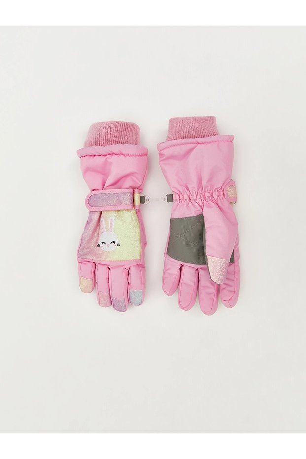 Lcw Accessories Pink Rabbit Printed Girl's Snow Gloves