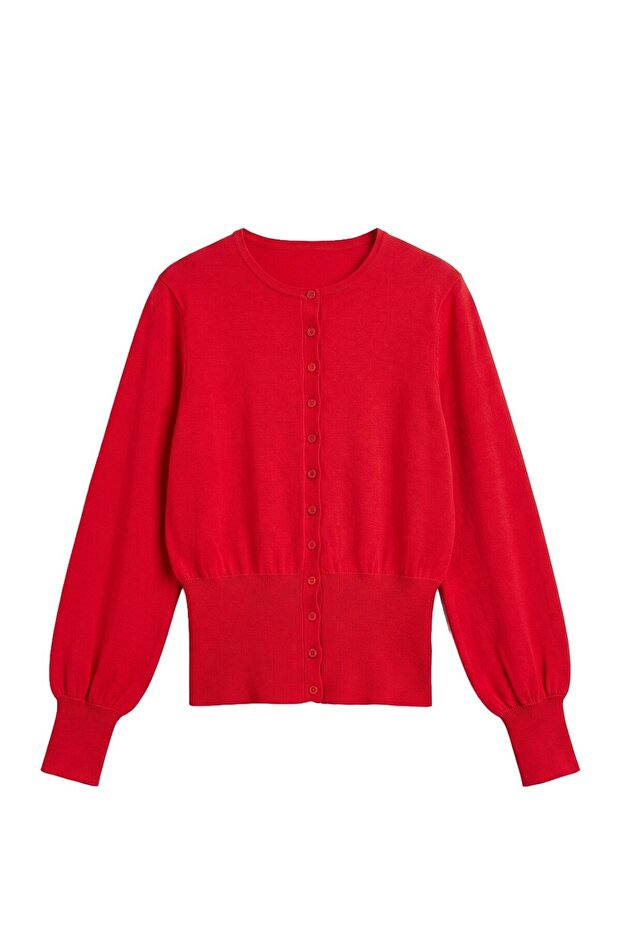 Red Patchwork Long Sleeve Cardigan