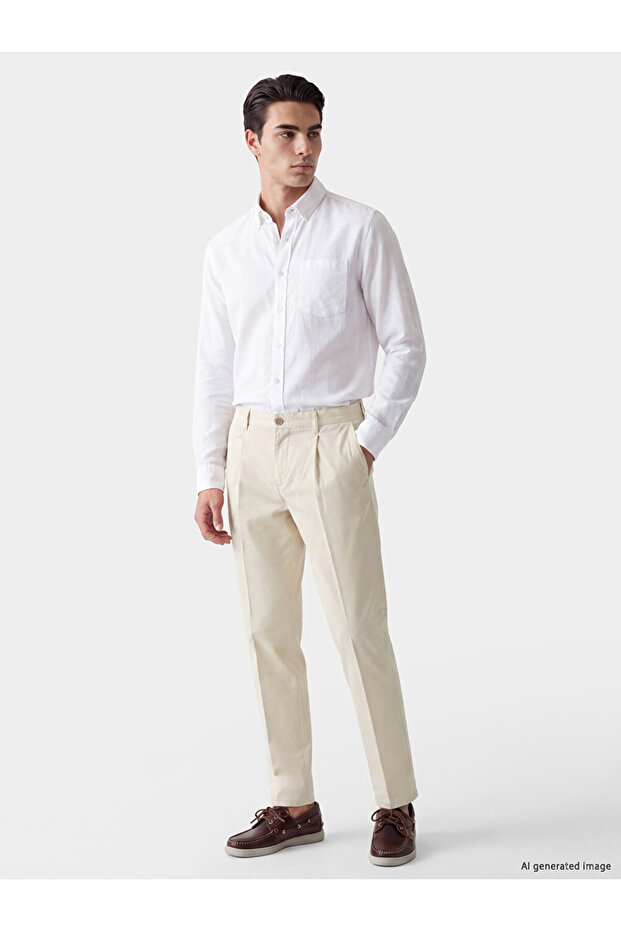 Özmarka New Season Beige Regular Fit Men's Chino Trousers