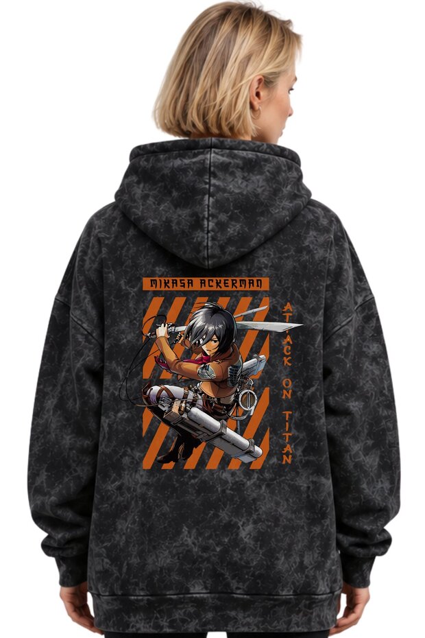 Mikasa Ackerman Attack on Titan Anime Printed Unisex Oversize Premium Washable Hoodie Sweatshirt