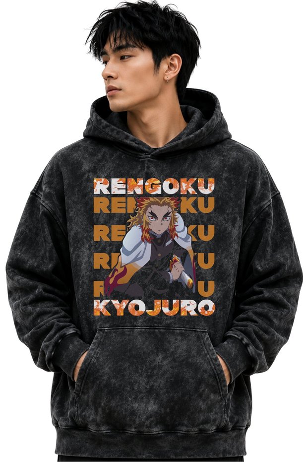 Rengoku Kyojuro Anime Printed Unisex Oversize Washable Premium Hoodie Sweatshirt