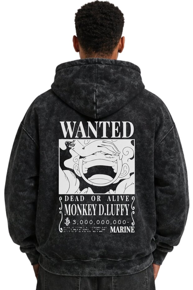 Wanted Monkey D. Luffy One Piece Anime Printed Unisex Oversize Washable Premium Hoodie Sweatshirt