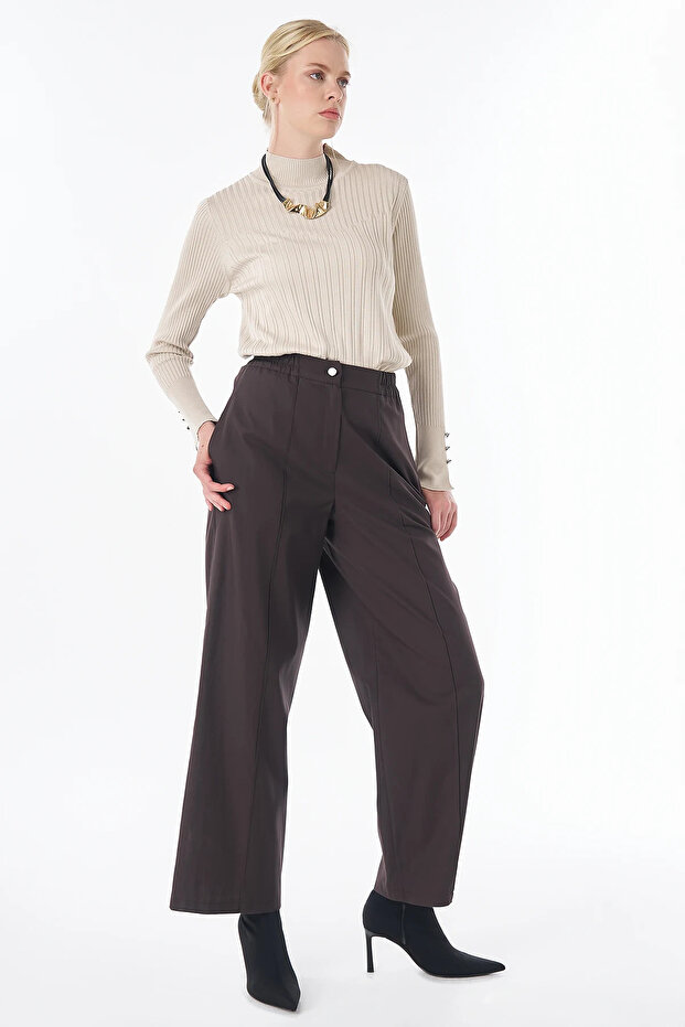 Elastic Waist Pants Brown