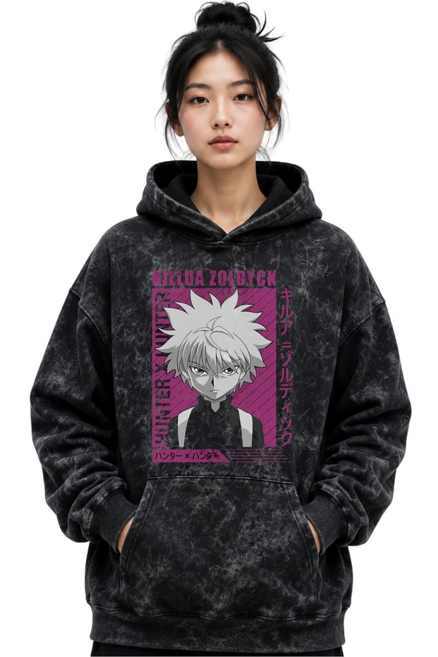Killua Zoldyck Hunter X Hunter Printed Unisex Oversize Washable Premium Hoodie Sweatshirt