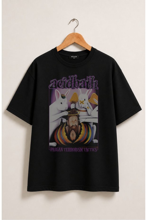 Unisex Acidbath Paegan Terrorism Tactics Printed T-Shirt, Oversized Rock Band Themed Tshirt