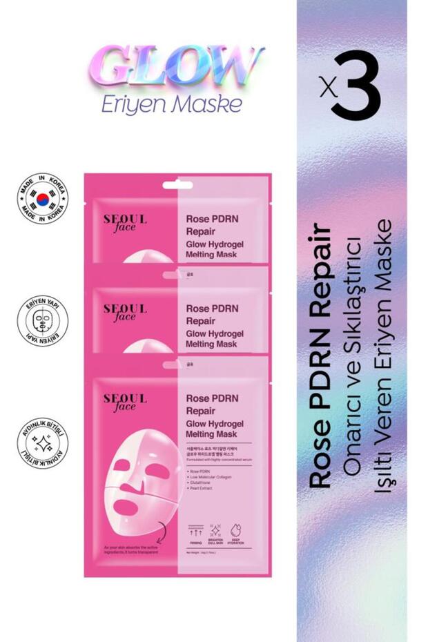 Seoul Face Rose Pdrn Repair Glow Radiant Melting Korean Mask Hydrogel Mask 34 Gr 3 Pieces