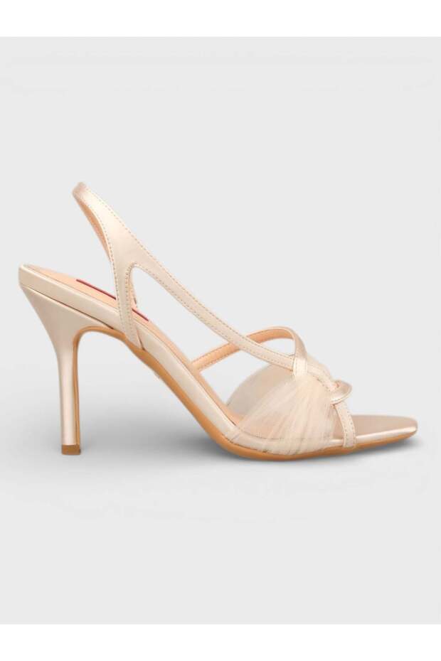 Women's Summer 11cm Thin Open Heeled Shoes - 574 1118 - Beige Satin