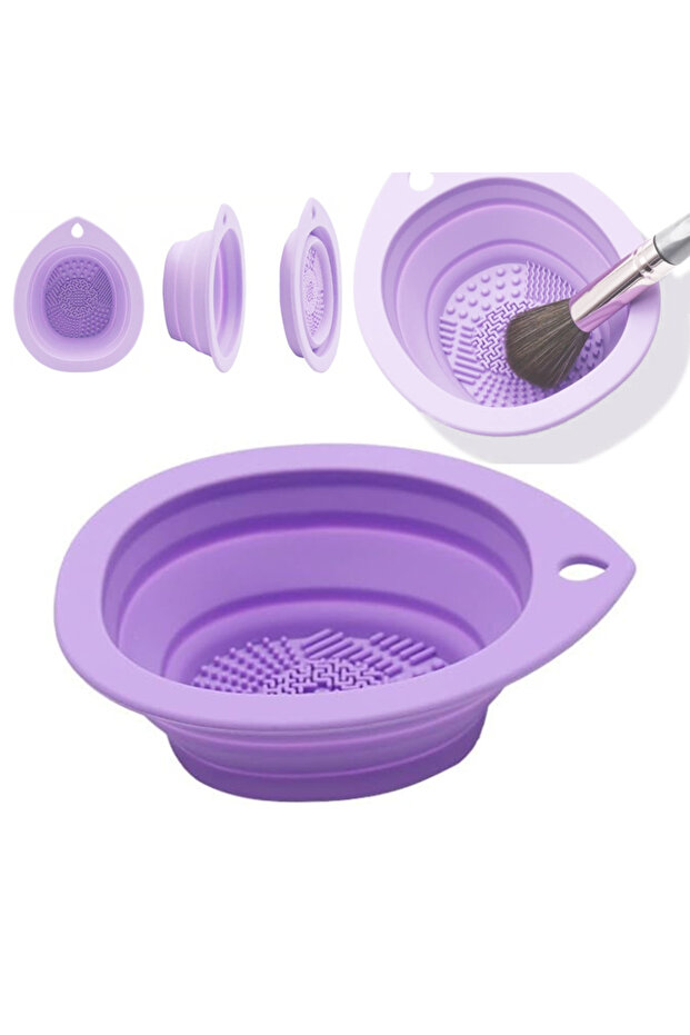 Light purple New Silicone Makeup Brush Cleaner Folding Powder Puff Cleaning Bowl Eyeshadow Brushes W